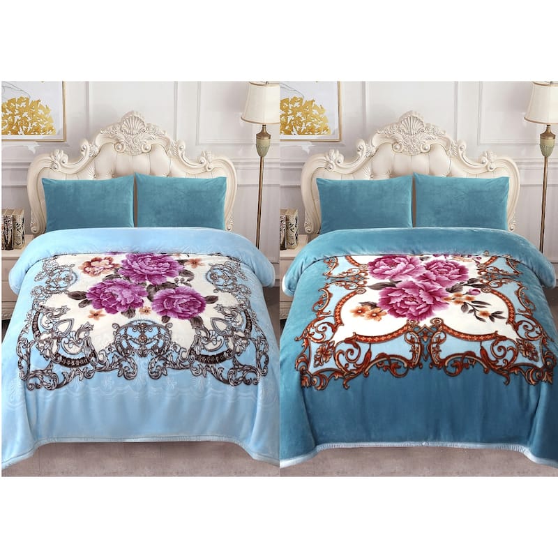 Reversible Mink Blanket Fluffy Fleece Blanket Different Pattern in Each Side