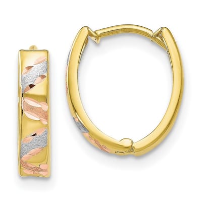 Curata 10k Tri-color Gold Satin Diamond-Cut Striped Huggies Hinged Earrings (3mmx21mm)