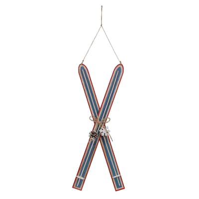 Wood Ski Christmas Ornaments - 22" - Blue and Red - 2ct