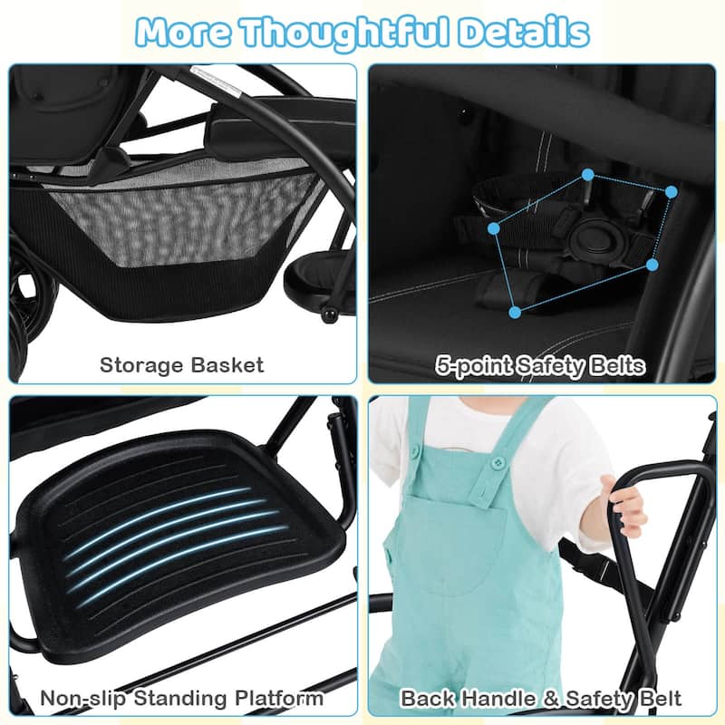 Babyjoy Sit & Stand Double Stroller with Adjustable Handle Bar - See Details