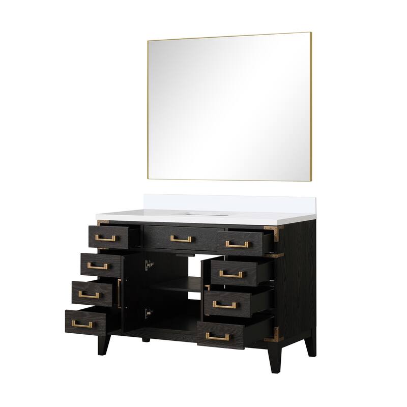 Laurel 48 in W x 22 in D Black Oak Single Bath Vanity, White Quartz Top, and 46 in Mirror