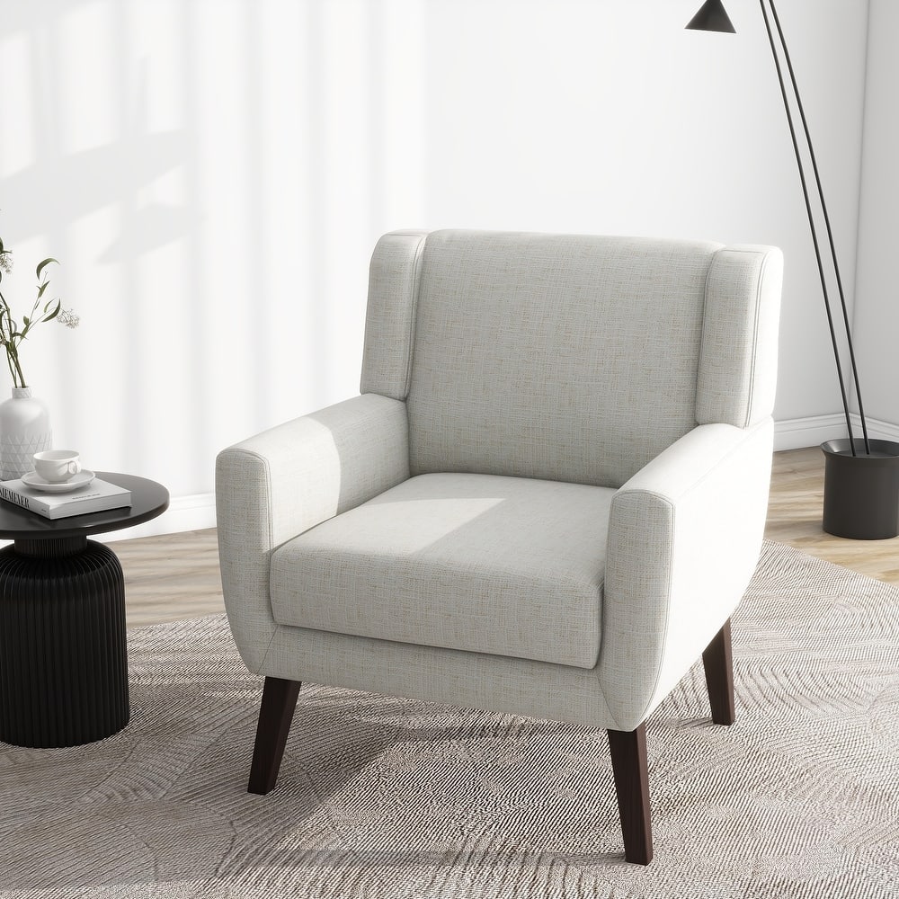 Modern Upholstered Linen Accent Chair Wingback Armchair