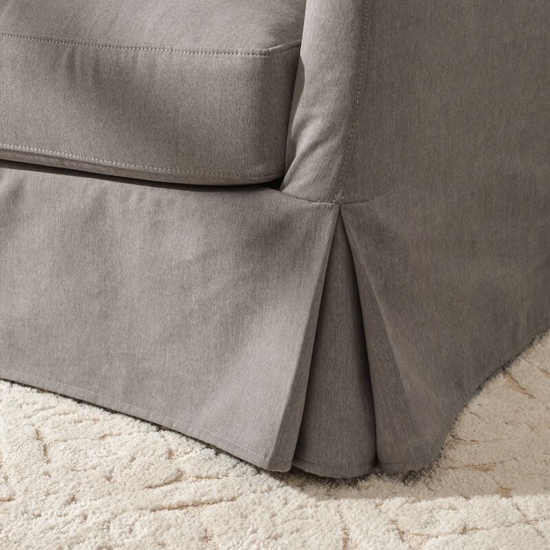 KINWELL 32" W Down Fill Upholstered Slipcovered Swivel Barrel Accent Armchair