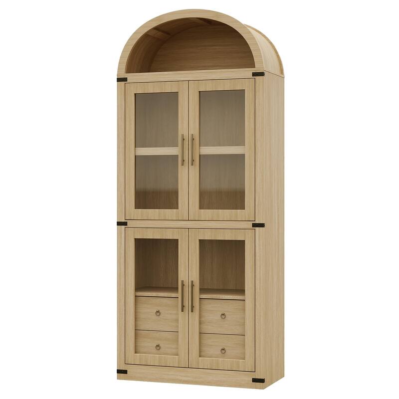 71" Tall Bookshelf, 4 Tier Book Shelf with 2 Storage Drawers, with Doors