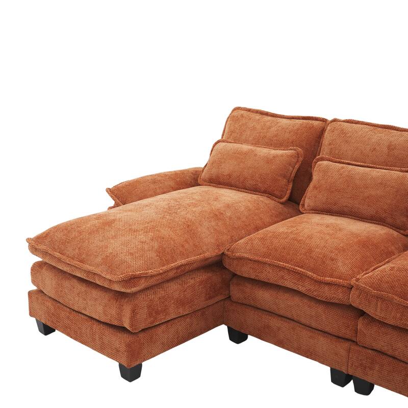 Chenille U-shape Sectional Sofa with Chaise and Storage Ottoman, Modular Couch with USB/Type-C Ports, Side Pockets, Phone Holder