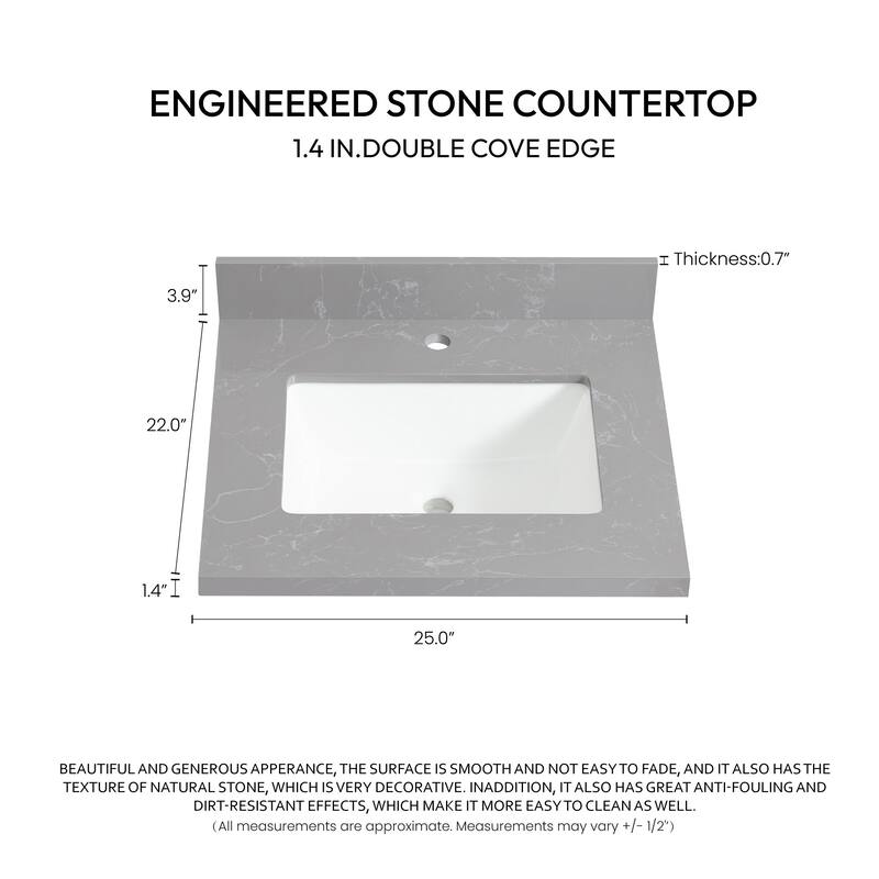 Miseno MVT-MALA25 Malaga 25" Stone Vanity Top with Backsplash and