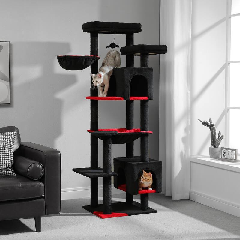 69" Tall Cat Tree Tower for Indoor Large Cats with Super Large Hammock, Scratching Posts, Condo House and Large Top Perch - Black