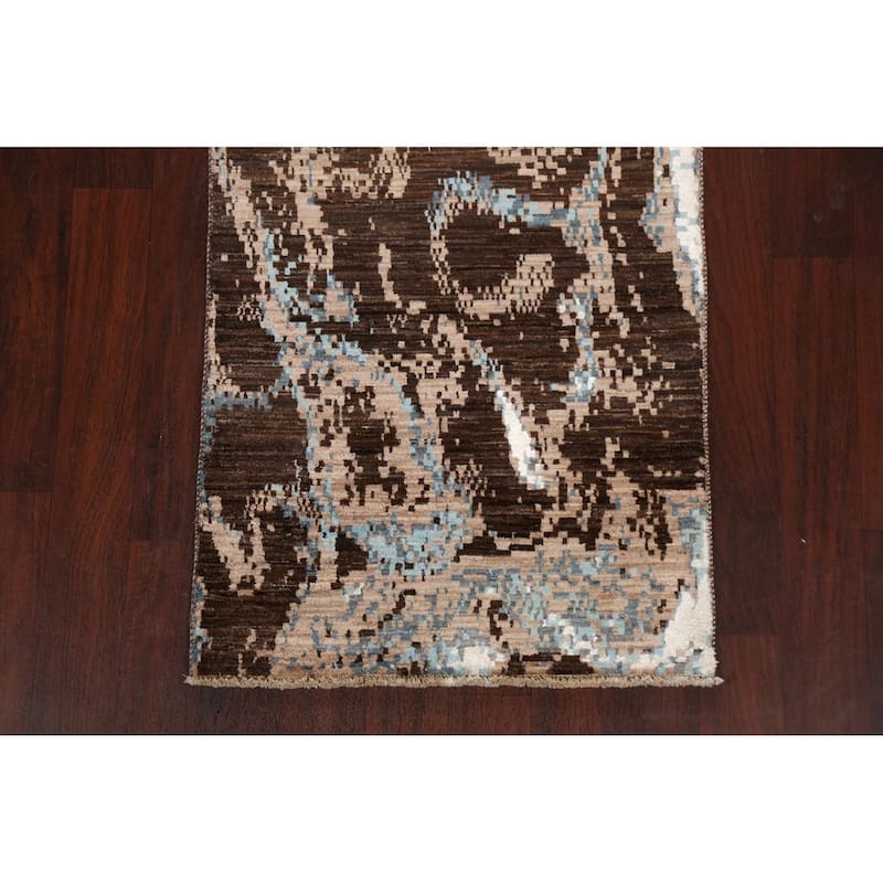 Wool/ Silk Vegetable Dye Modern Oriental Abstract Runner Rug Handmade - 2'7" x 9'11"