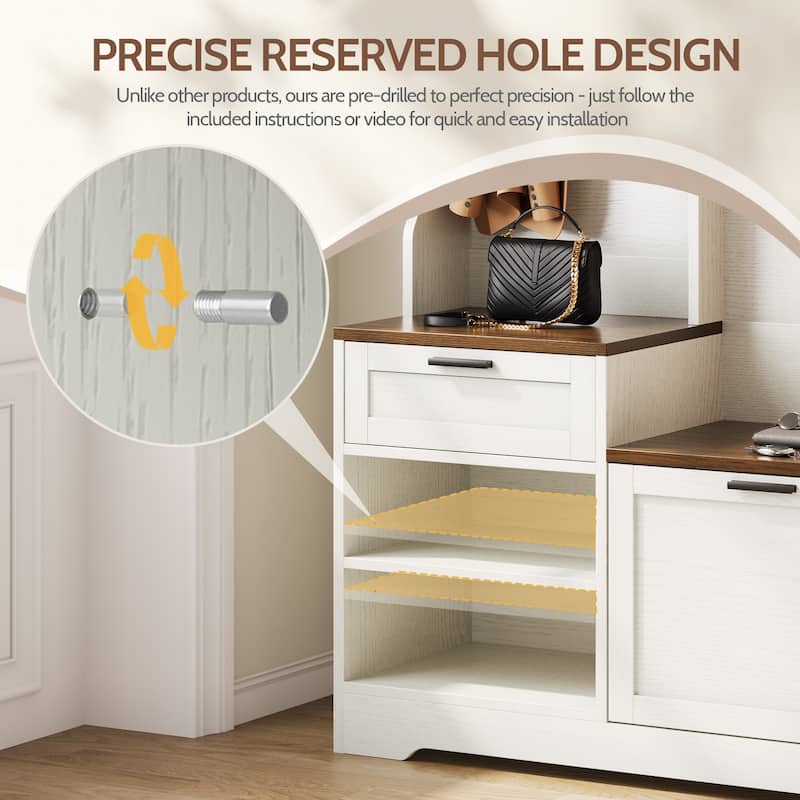 6 in 1 Hall Tree with Bench and Shoe Storage, Entryway Organizer with Flip Shoe Cabinet, Hooks and Drawer