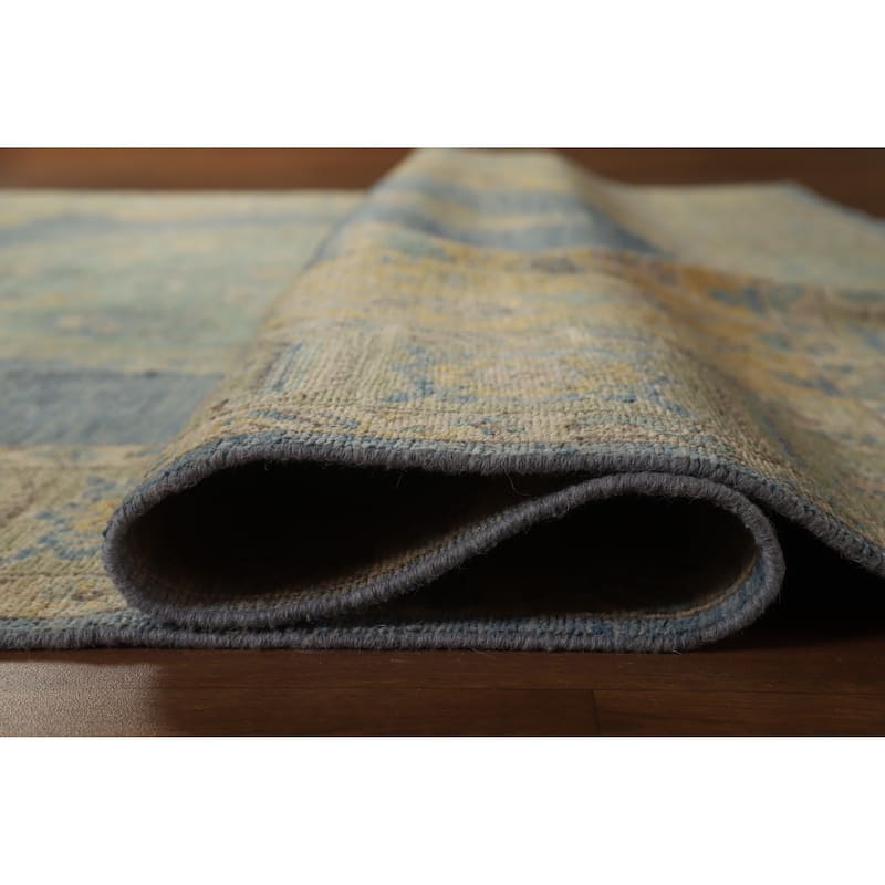 Hand Knotted Oriental 100% Wool Carpet Transitional Medallion Navy Blue & Blues Oushak Area Rug - 10' 2'' X 8' 4''
