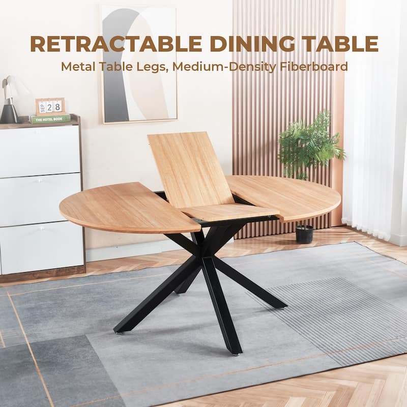 GDFStudio - Mapleton Modern Contemporary Space Saving 62.99" Metal Frame Extendable Dining Table with Telescoping Top - 62.99"L