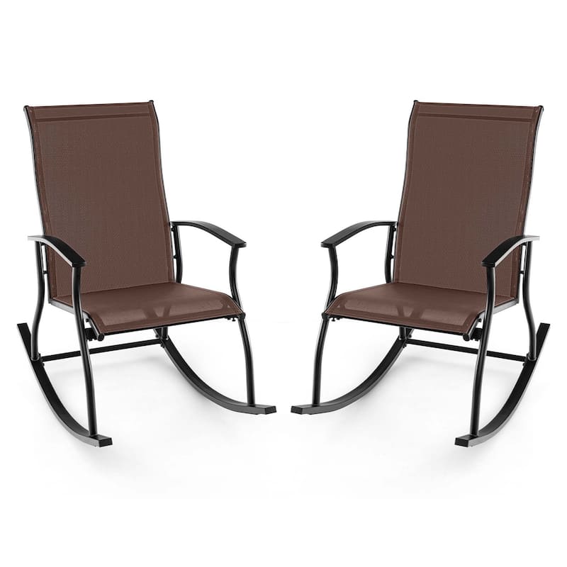 Gymax Set of 2 Outdoor Rocking Chair Patio Rocker w/ Breathable Fabric - Brown