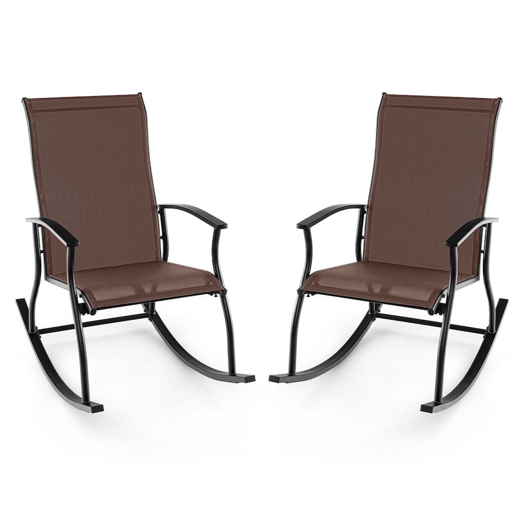 Gymax Set of 2 Outdoor Rocking Chair Patio Rocker w/ Breathable Fabric