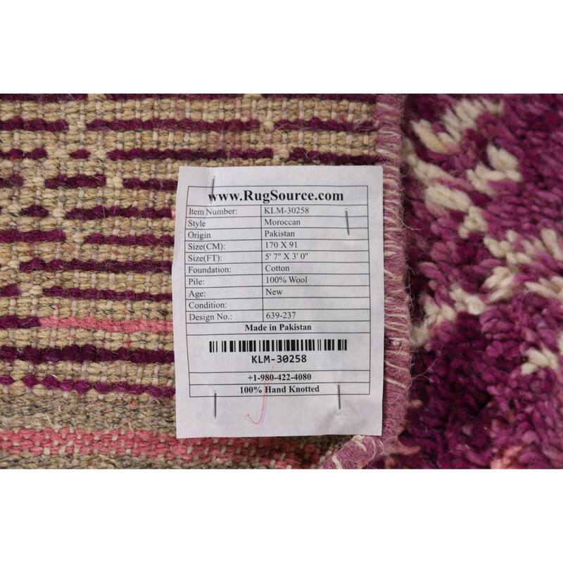 Purple Trellis Plush Moroccan Accent Rug Handmade Wool Carpet - 3'0" x 5'7"