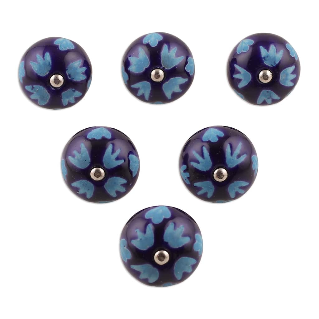 Novica Handmade Midnight Foliage Ceramic Knobs (Set Of 6)