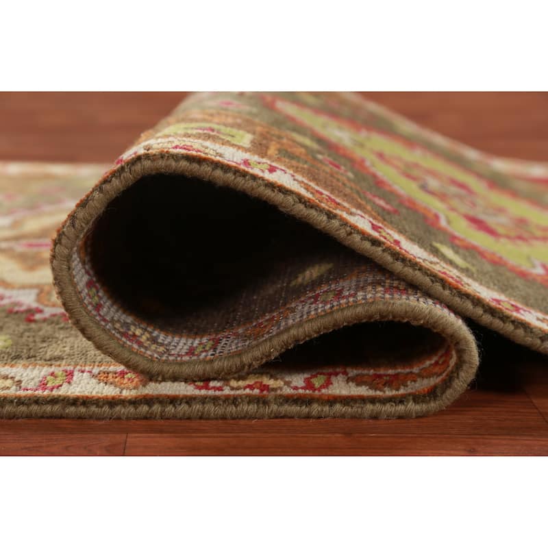 Hand Knotted Oriental 100% Wool Carpet Traditional Geometric Green Kazak Runner Rug - 9' 9'' X 2' 6''