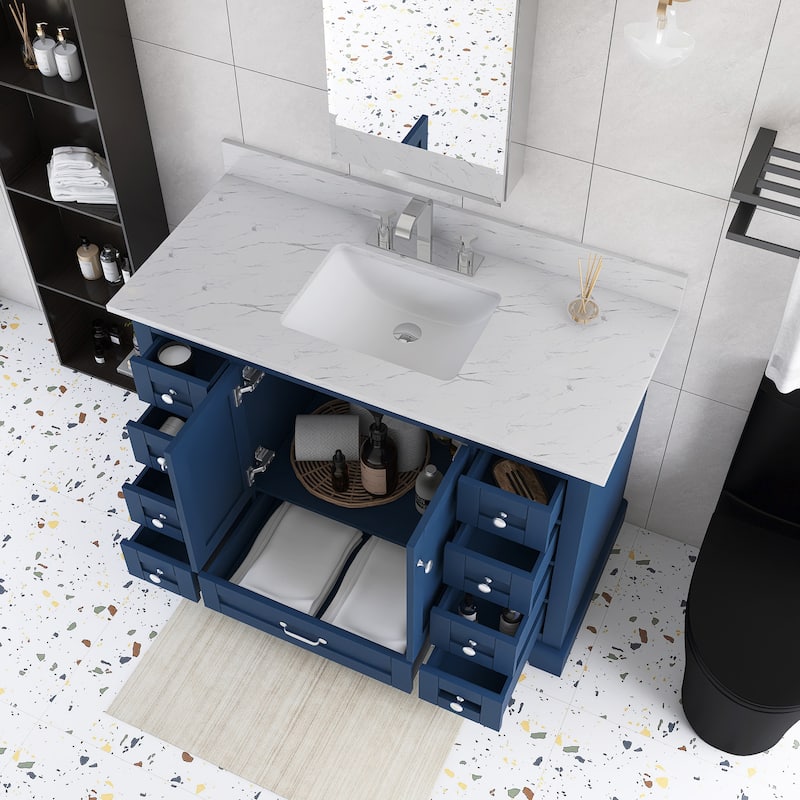48 inch Plywood Single Sink Freestanding Bath Vanity with White Marble Top - 48" x 22"