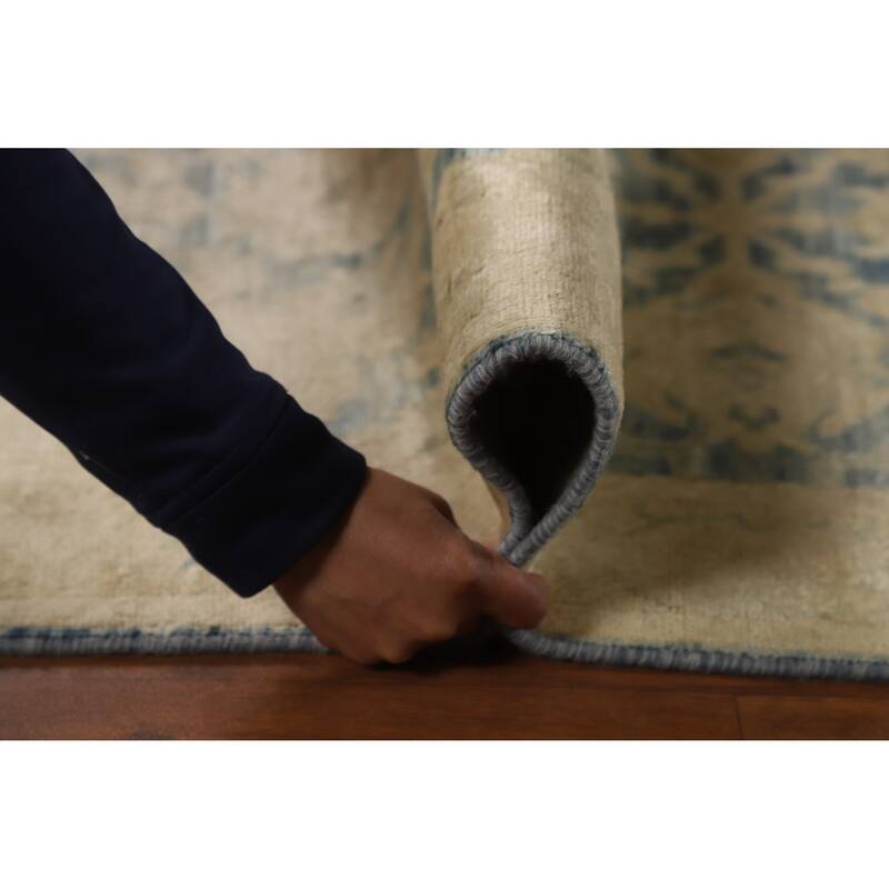 Blue Oushak Turkish Runner Rug Handmade Vegetable Dye Wool Carpet - 3'0"x 10'0"