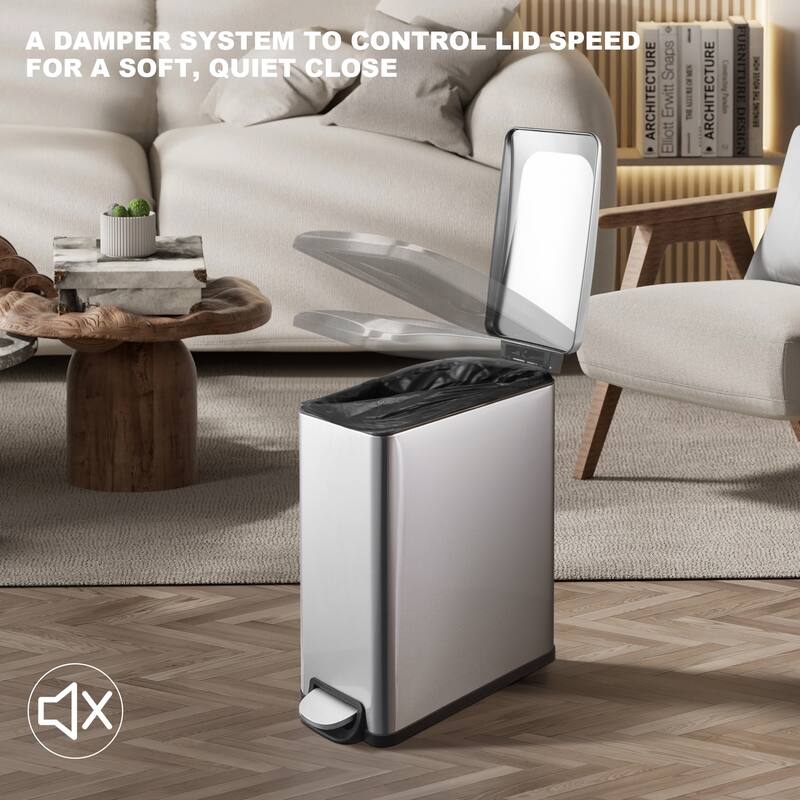 Innovaze 2.6 Gal./10 Liter Slim Stainless Steel Step-on Trash Can for Bathroom and Office