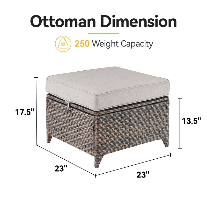 2 Pieces Patio Rattan Ottomans with cushions