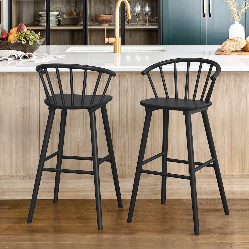 Set of 2 Counter Height 30.in Bar Stools with Solid Wood and Spindle Back for Kitchen Island