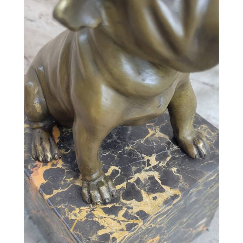 15 Lbs English Bulldog Dog Animal Bronze Sculpture Marble Base Statue Figurine
