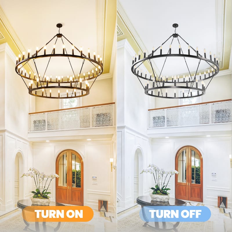 59.84'' 54-Lights Candle Dimmable Two Tiers Wagon Wheel Chandeliers