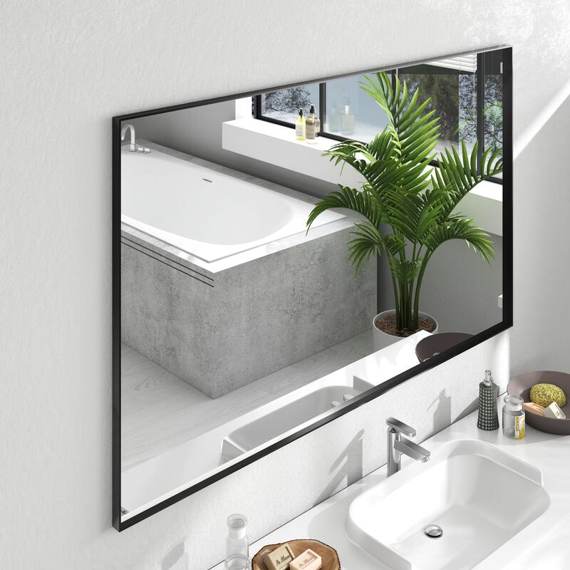 Organnice Rectangular Mirror Modern Black Frame Bathroom Vanity Mirror Clean Glass