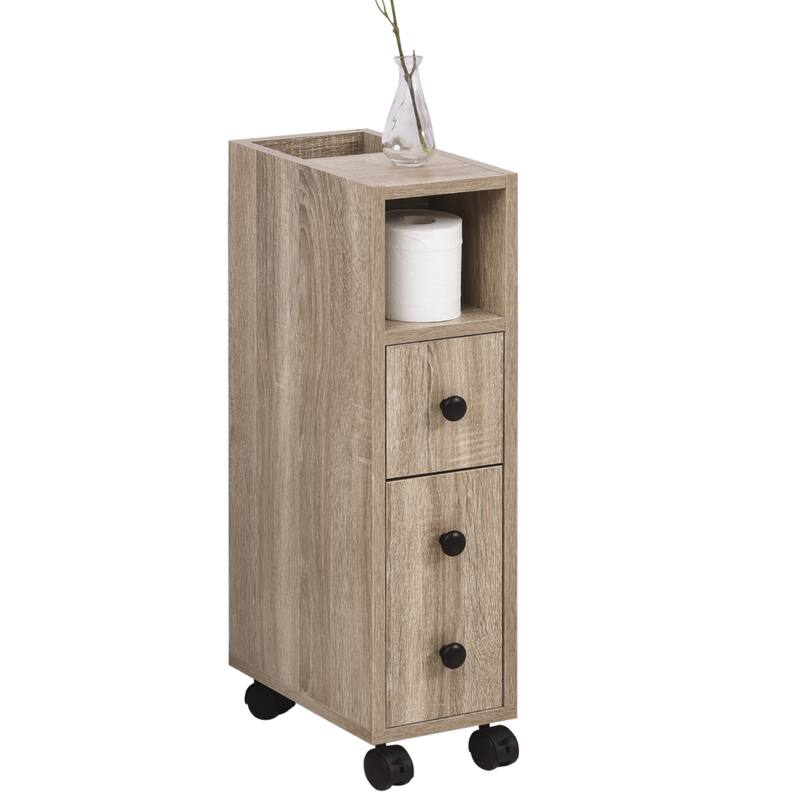 kleankin Freestanding Compact Design Bathroom Cabinet with 2 Open Cabinets, 1 Door Cabinet, 1 Drawer and 4 Rolling Wheels