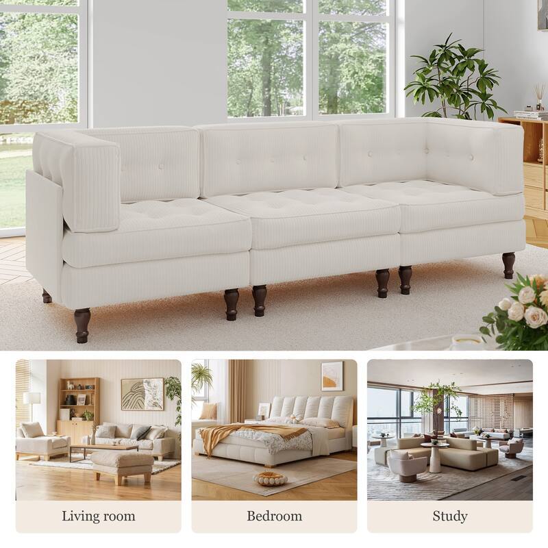 98"W Modular Upholstered Corduroy Sectional Sofa for Living Room