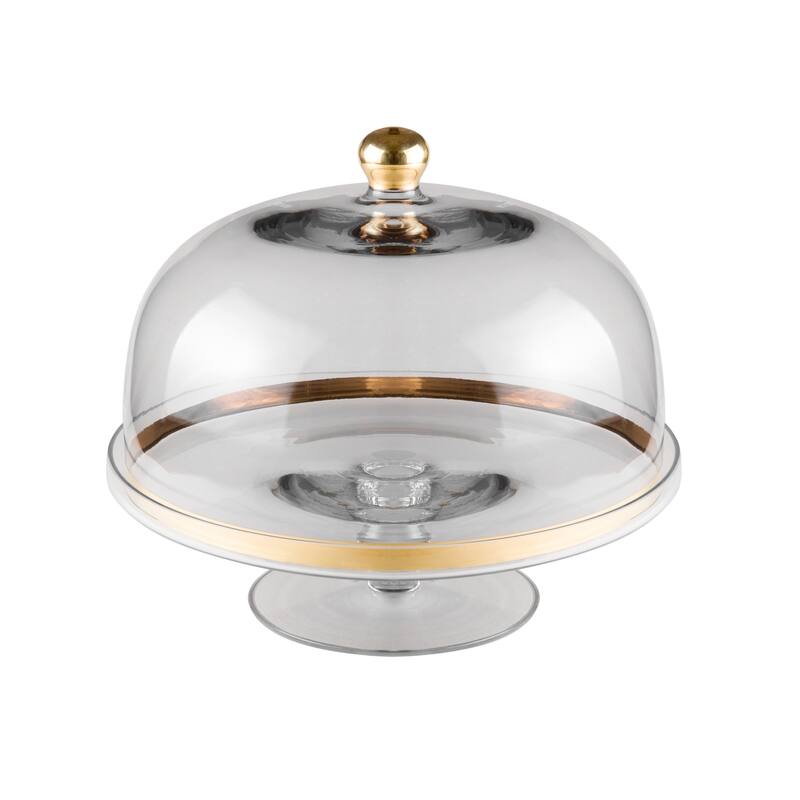 Majestic Gifts Inc. Cake Stand & Dome W/ Gold Rim & Gold Knob-11.75"D - 11.75"