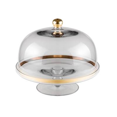 Majestic Gifts Inc. Cake Stand & Dome W/ Gold Rim & Gold Knob-11.75"D - 11.75"