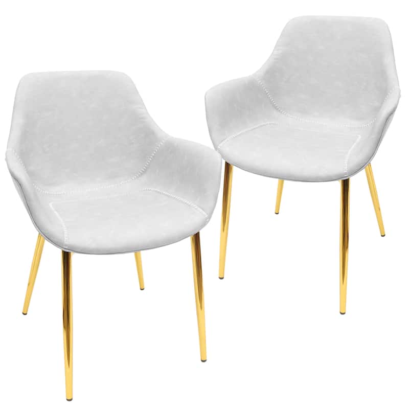 Markley Modern Leather Dining Armchair Set of 2 With Gold Metal Legs Accent Side Chair - Light Grey