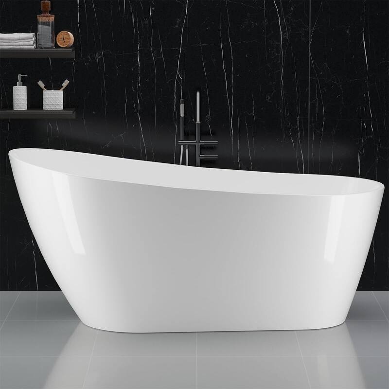 Free Standing Tub 59/67" Deep Soaking Bath Tub Oval Shape Acrylic Freestanding Bathtub