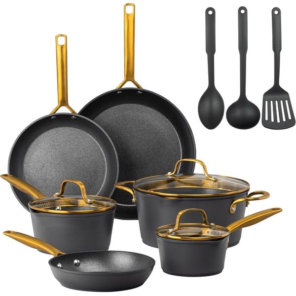 slide 2 of 7, Granitestone Armor Max Nonstick Pots and Pans 14 Pc Kitchen Induction Cookware Set, Black