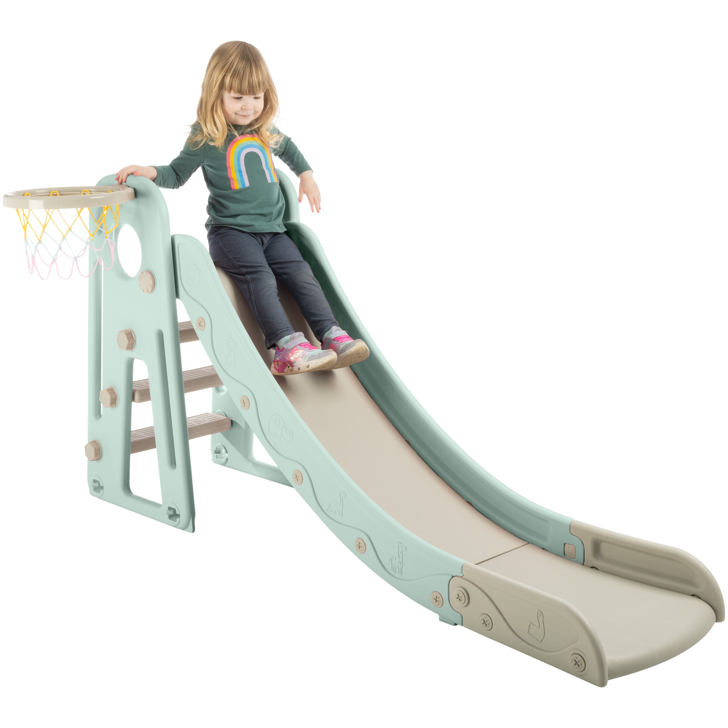 Hey Play Indoor/Outdoor Toddler Slide with Basketball Hoop and Ball, Blue