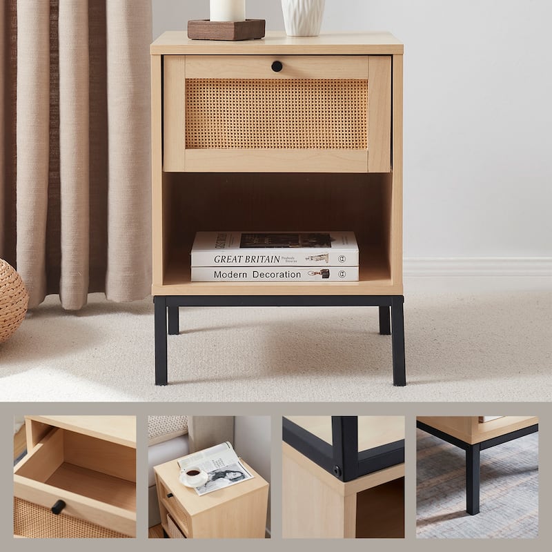 Nestl Wooden Rattan Night Stand - 2 PacK