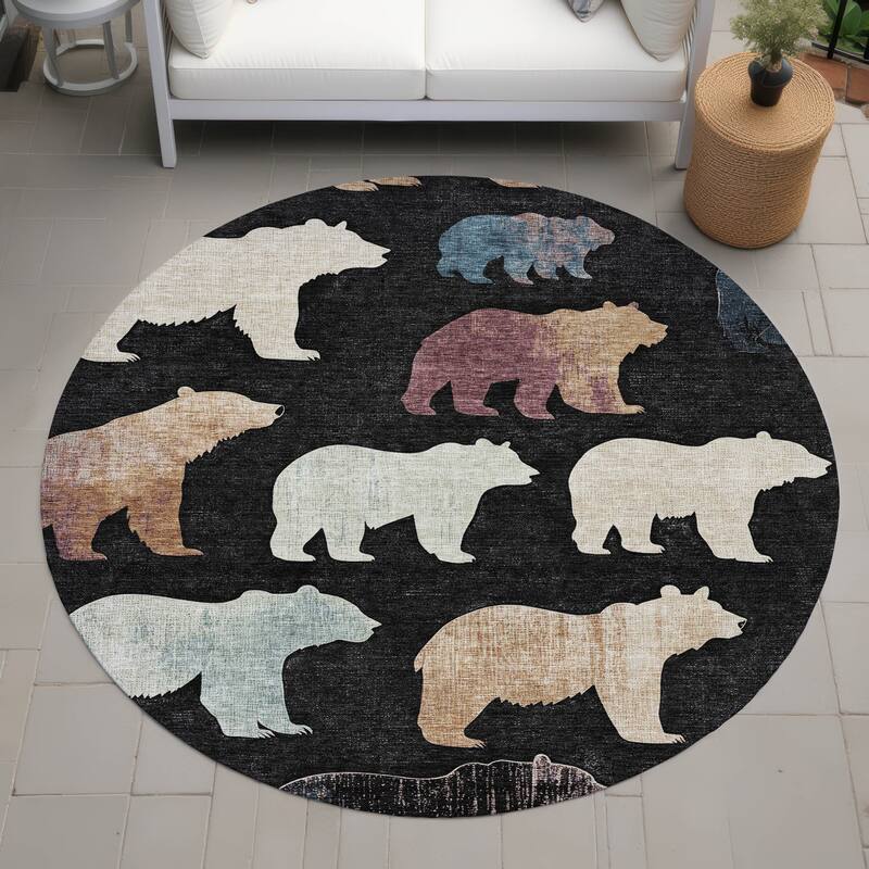 Machine Washable Indoor/ Outdoor Modern Bear Chantille Rug - Black - 8' x 8'