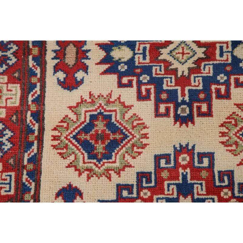 Geometric Kazak Accent Rug Handmade Oriental Wool Carpet - 2'9" x 4'1"