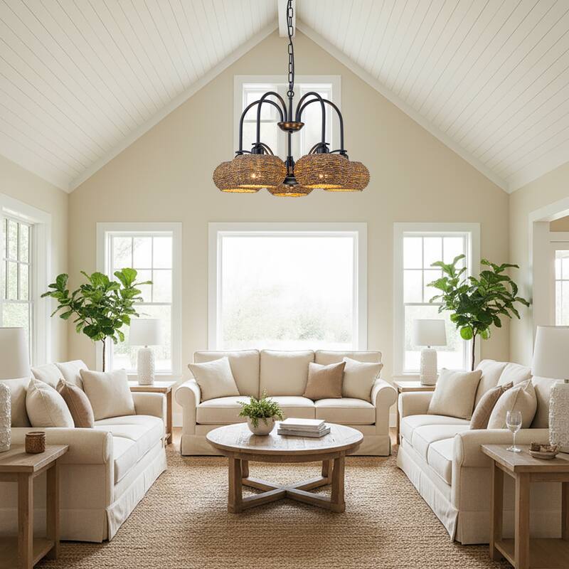 Vesper 5-light Modern Farmhouse Rustic Chandelier - 24 in. Wide/16 in. Tall