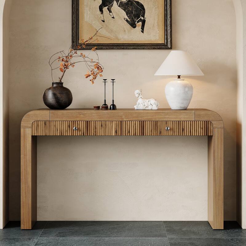 Wood Console Table Rectangular Sofa Table Behind Couch Table with 2 Drawer, Narrow Entryway Table Accent Table for Living Room