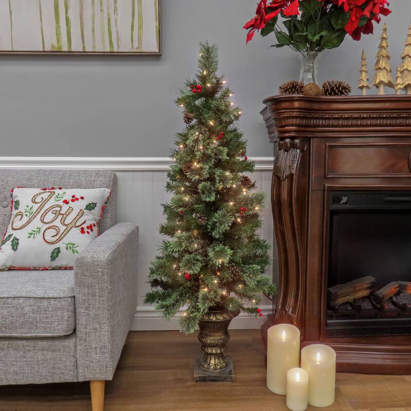 National Tree Company 4.5 ft. Cone & Berry Entrance Tree with Clear Lights - 4.5 Foot