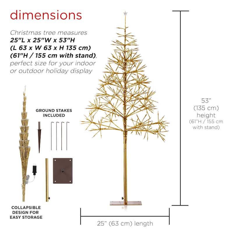 Alpine Corporation 53"H Indoor/Outdoor Artificial Christmas Tree with LED Lights