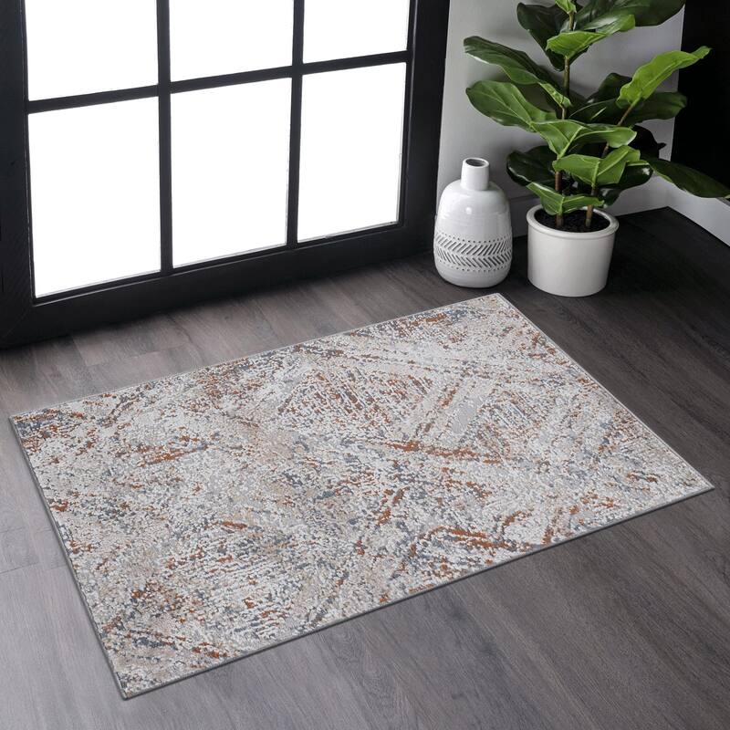 PAYAS Collection 2X3 Beige / Geometric Doormat Non-Shedding Rug - 36" D x 24" W x 0.28" H