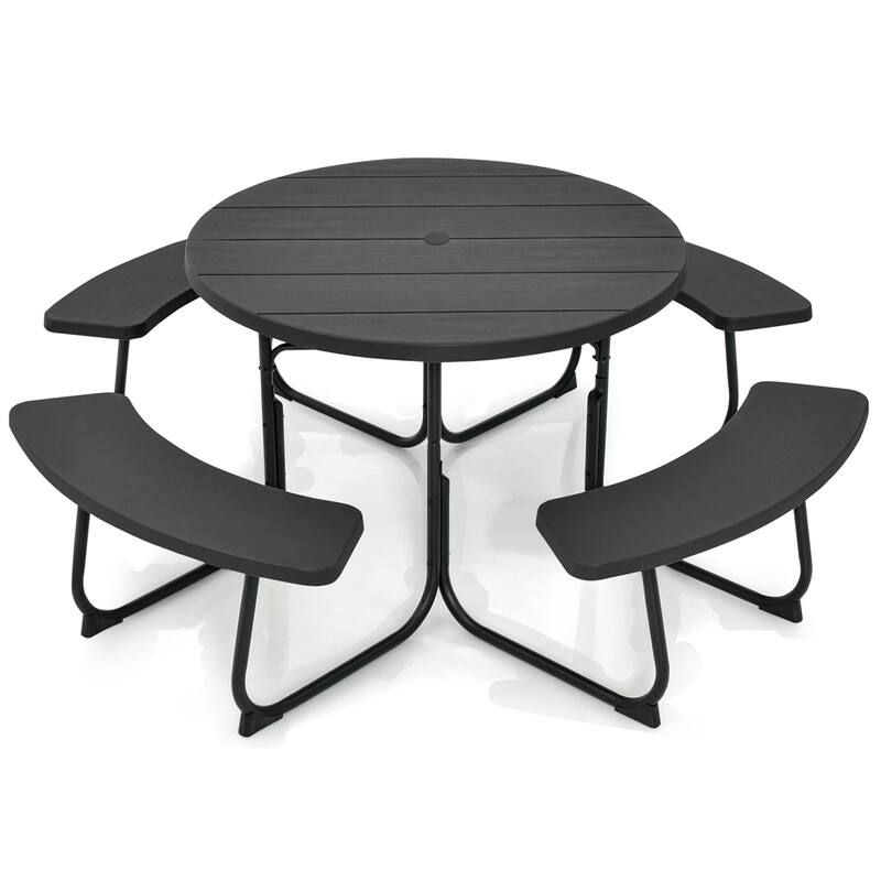 Costway Outdoor 8-person Round Picnic Table Bench Set with 4 Benches & - See Details