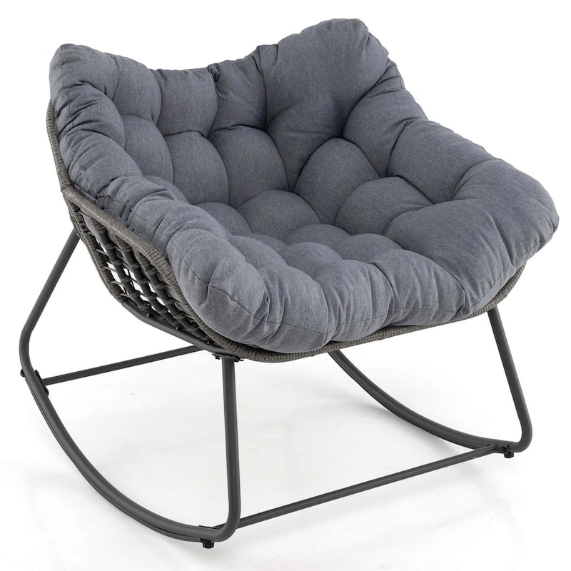 1/2 PCS Outdoor Rocking Chair Oversized Papasan Chair w/ Cushion - Grey - 1-Piece