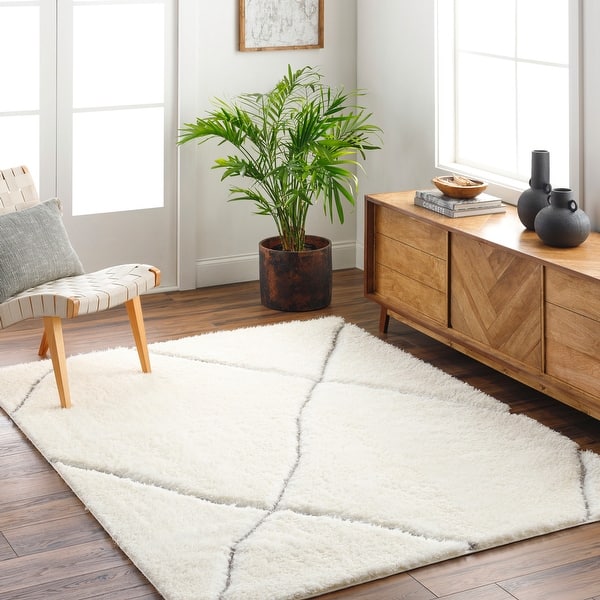 slide 2 of 6, Livabliss Bologna Moroccan Plush Area Rug Cream/Grey - 5' 3" x 7'