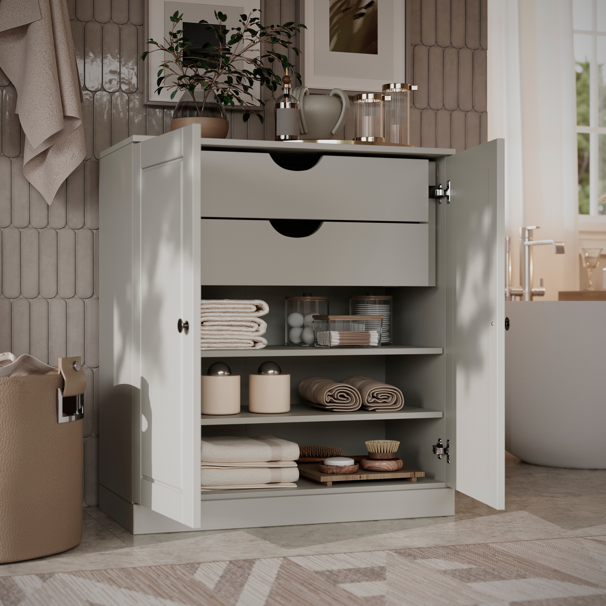 Palace Imports 100% Solid Wood Short Raised Panel Bathroom Linen Cabinet with 2 Drawers, 32" W x 35.75" H