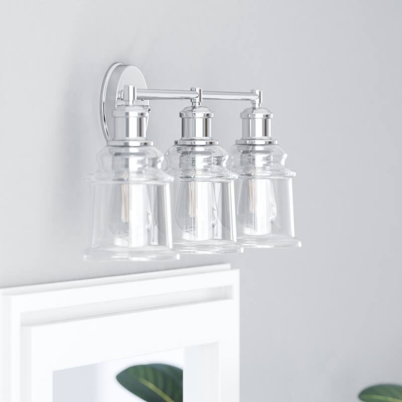 Prominence Home Eaton Ridge Industrial Farmhouse Bathroom Vanity Light, Brushed Nickel - Brushed Nickel - 3-Light