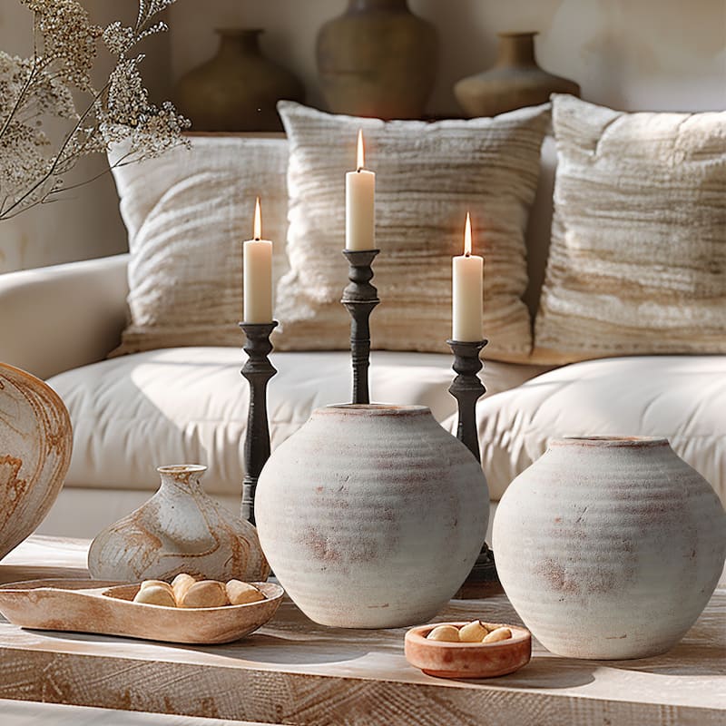 Marble Brown and White 12.4-Inch Tall Terracotta Vase